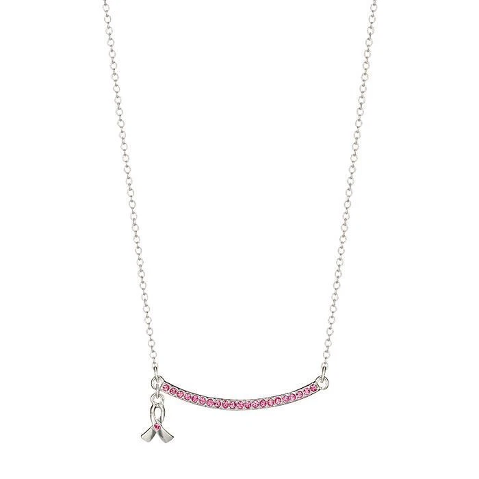 Breast Cancer Awareness Pink Hope Ribbon Necklace Silvertone Avon 2019