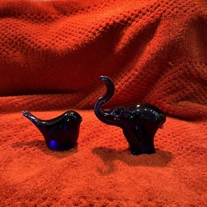 Cobalt Blue Bird & Elephant, Art Glass Paperweight , Figurine, 2”-4” T. 1-1.5” W - Picture 1 of 7