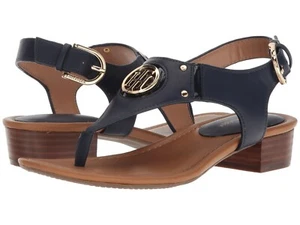 TOMMY HILFIGER Thongs Slingbacks Sandals Navy Blue Leather US Size 6 - Picture 1 of 1
