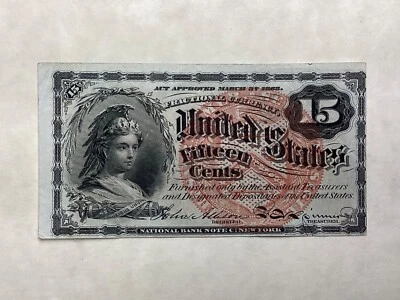 ~ FR 1267 - Fourth Issue 15 Cents Bust of Columbia US Fractional Currency Note - Image 1 of 2