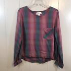 Cloth & Stone Burgundy Multi Plaid Semi Fitted Long Sleeve Lace Up Casual Top M