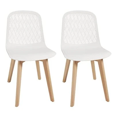  Juego de 2 sillas modernas sin brazos con patas de madera para salón, dormitorio, blanco Foto 1 de 4
