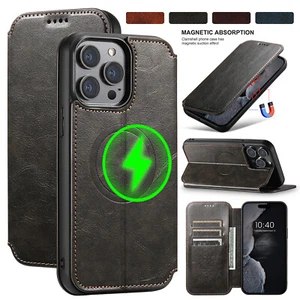 For iPhone 15 14 13 12 Magnetic Leather Wallet Card Case Flip Slim Protector - Picture 1 of 37