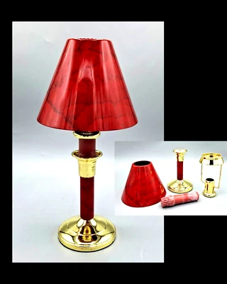 Vintage Taper Candle Lamp Red Black Marbled Metal Shade by Interior Accents - Image 1 of 4