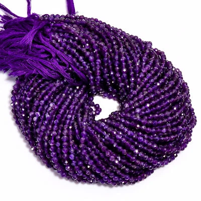 Cuentas facetadas redondas de piedras preciosas de amatista africana natural 4x4 mm hilo 12,5" GB-669 Foto 1 de 3