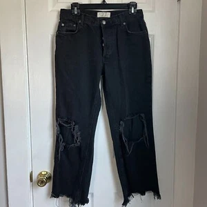Pantalones de mezclilla FREE PEOPLE We The Free negros desgastados tiro alto The Lasso talla 27 - Imagen 1 de 11