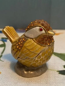 METAL AND Enameled BIRD TRINKET BOX Yellow, Gold Rhinestones - Picture 1 of 8