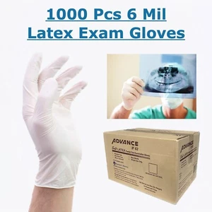 1000 Pcs Latex Exam Gloves White 6 Mil Powder FREE Medical All Size S, M, L, XL - Picture 1 of 8