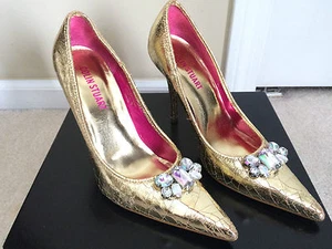 Colin Stuart Damen-Stiletto gold metallic mit Schmucksteinen spitz zulaufend hoher Absatz Größe 7,5 - Bild 1 von 7