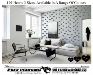 100 pegatinas de pared corazones, pared dormitorio infantil, decoración guardería, calcomanías habitación niña. - Imagen 1 de 2
