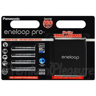 4 x Panasonic Eneloop PRO AAA 930mAh batteries Rechargeable BK-4HCDE Storage box - Image 1 of 2