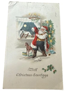 Vintage Santa Claus Saint Nick Puts On His Red Robe Christmas Postcard 1915 - Picture 1 of 5