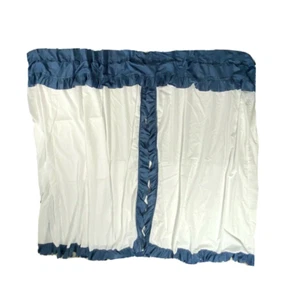 Vintage 60s Blue White Curtains Drapes Ruffle Window Treatments Long Handmade - Picture 1 of 9