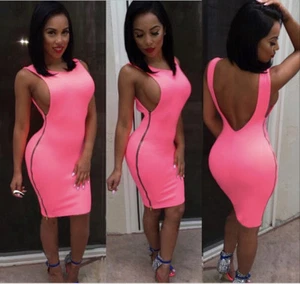Sexy Vestido con Cremallera HALTER Rosa de Curva Baja Noche Fiesta CABESTRILLO SIN ESPALDA - Imagen 1 de 4