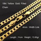 Necklace Real 18Kt Yellow Gold Filled Solid 4mm Curb Cuban Chain 70 cm : 30 inch