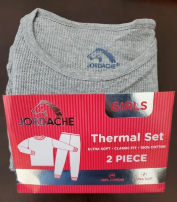 JUEGO DE ROPA INTERIOR LARGA DE DOS PIEZAS TÉRMICA GRIS JORDACHE NIÑA TALLA 14-16 NUEVO Foto 1 de 2
