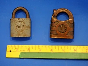 Antique BRASS YALE & Towne Lock AND STEEL LOCK Padlocks No Keys - Picture 1 of 10