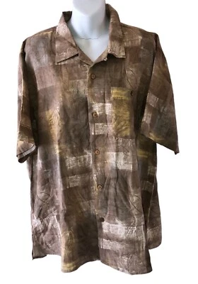 Camisa masculina de seda estilo havaiano multicolorida TULLIANO manga curta botão GG - Imagem 1 de 4