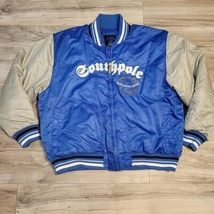 South Pole Puffer Jacket Mens Large Blue Gray Varsity Streetwear Boomer Y2K VTG - Picture 1 of 9