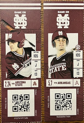 2023 Mississippi State Baseball Collectible Stubs (2 Pack) Colton Ledbetter Cover