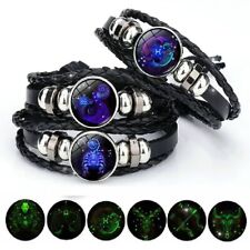 12 Constellation Zodiac Sign Braided Leather Bracelet Luminous Women Jewellery