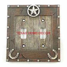 Western Star Light Switch Covers Silver Studs Wood Look Horseshoes 