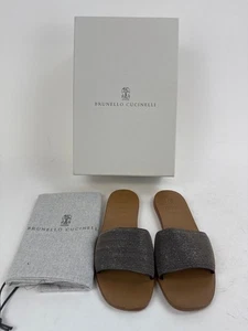 Brunello Cucinelli Bead-Embellished Monili Leather Sandals Slides EU35 US5 - Picture 1 of 9