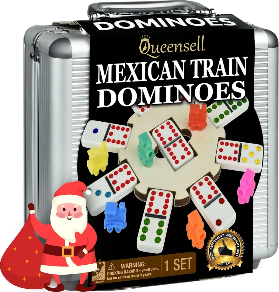 Juego de dominó de tren mexicano con cubo de madera, juegos de mesa de azulejos de dominó - doble 12  Foto 1 de 4