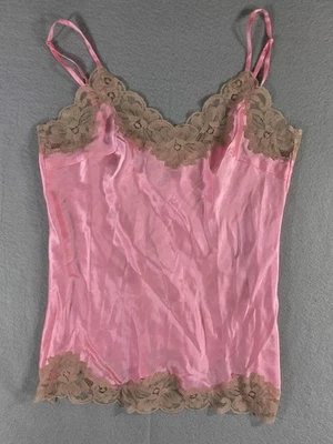 Camiseta sin mangas Y2K Babydoll rosa seda encaje ribete camisola oro halcón hada talla pequeña Foto 1 de 4