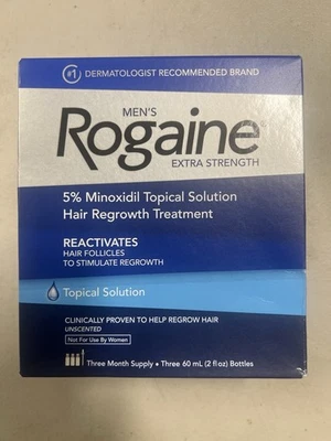 Solución tópica para tratamiento de regeneración del cabello Rogaine suministro para tres meses (3x60 ml/2 fl) Foto 1 de 2