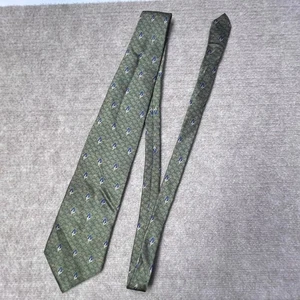 Bill Blass Black Label Silk Necktie Olive Green Blue Art Deco Pattern Elegant - Picture 1 of 6