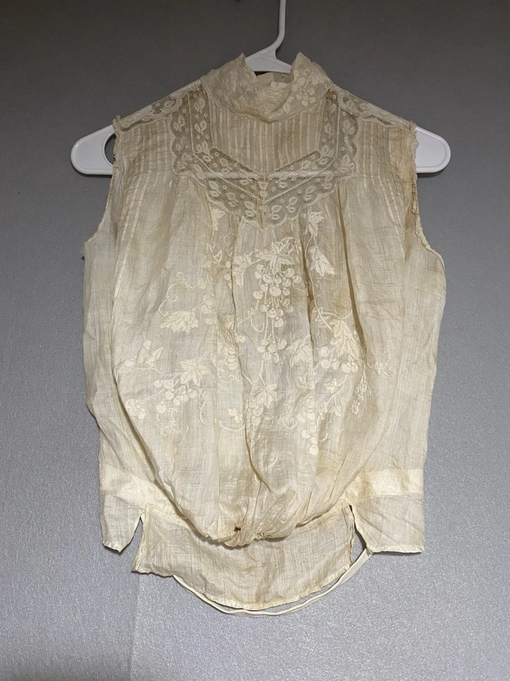 Antigua blusa eduardiana de gasa de encaje de red de 1900 corpiño césped cintura de camisa *como se lee Foto 1 de 4