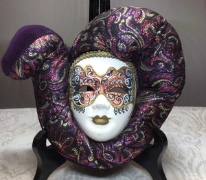 Vintage Venetian Mask Marega Carlo Metallic Velvet Ceramic - Italy Wall Decor - Picture 1 of 11