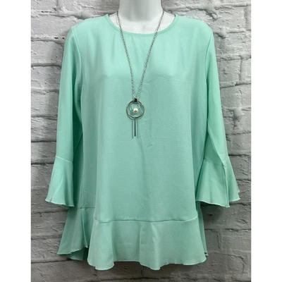 Quiz Blouse & Necklace Mint Green Size 14 Bell Sleeve Peplum Lightweight BNWT - Image 1 of 4