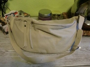 XXL echt Leder Umhänge crossbody bag Gürteltasche Bauchtasche crossbag creme - Bild 1 von 7