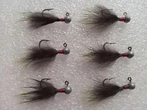 Smoo's Custom Jigs (6) 1/64 Oz. Rabbit Hair Jigs Black/olive Frost Tip *607 - Picture 1 of 1