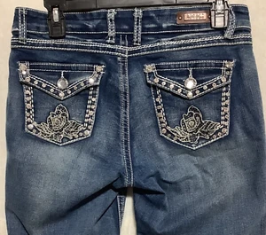 VI VI DIVA Jeans Rhinestones Embroidered Thick White Stitch Womens Sz 11 Cowgirl - Picture 1 of 15