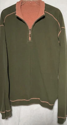 TOMMY BAHAMA REVERSIBLE 1/4 ZIP GREEN/ORANGE LS PULLOVER  MEN'S - XL  VERY NICE! - Image 1 of 4