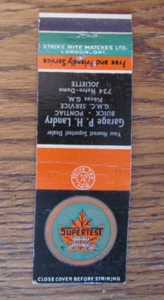 P. LANDRY SUPERTEST GAS STATION 1940s TAX STAMP MATCHBOOK COVER: JOLIETTE QC B23 - Picture 1 of 3