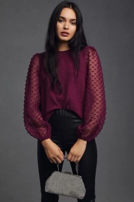 NWT MAEVE Anthropologie Textured Semi-sheer puffed Sleeve Top Size XL PETITE - Image 1 of 4