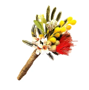 BUTTONHOLE Colourful Australian Native Flowers Wattle Gumnuts for Groom Wedding - Picture 1 of 3