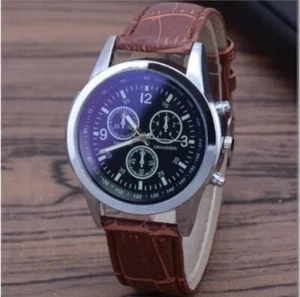 Montre homme Marron chrono Quartz numérique lumineuse Analogique Bracelet cuir - Imagen 1 de 4