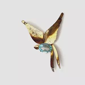 Vintage Art Deco Bird Pin/Brooch, Pale Blue Stone, 3-1/2 inches Long - Picture 1 of 8