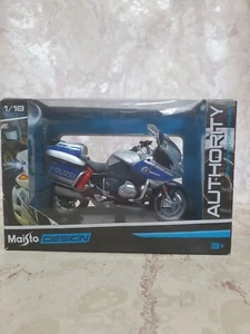 MAISTO 1:18 AUTHORITY POLICE MOTORCYCLES BMW R 1200 RT POLIZEI 32306 SILVER/BLU - Picture 1 of 9