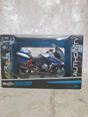MAISTO 1:18 AUTHORITY POLICE MOTORCYCLES BMW R 1200 RT POLIZEI 32306 SILVER/BLU - Image 1 of 4