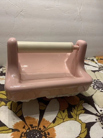 Vtg Pink Ceramic Tile Gloss Porcelain Mid Century Modern Toilet paper Roll Cover