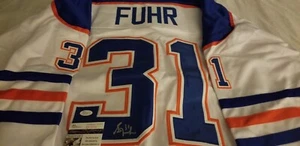 Camiseta deportiva blanca XL de los Edmonton Oilers firmada por HOFer Grant Fuhr JSA Q01274 - Imagen 1 de 6