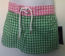 Ralph Lauren Girls Swim Board Shorts Green/Pink Gingham Pink Logo Size 5 NWT