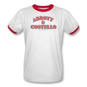 Abbott & Costello Logo Adult Ringer Short Sleeve T-Shirt Sizes- S-3X New - Picture 1 of 1