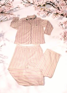 EARTH ANGELS 2 Pc Soft FLEECE Pajama Set Women's Size XL Pink Purple STRIPED  - Picture 1 of 11